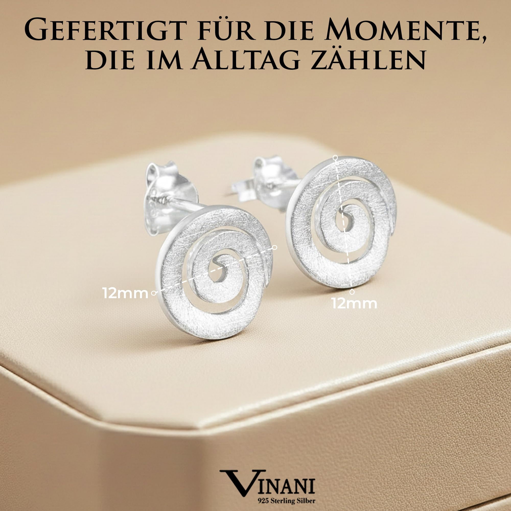 Vinani Damen Ohrringe 925 Silber - Ohrstecker Set für Frauen aus 925 Sterling Silber Spirale gebürstet gebogen OSQ