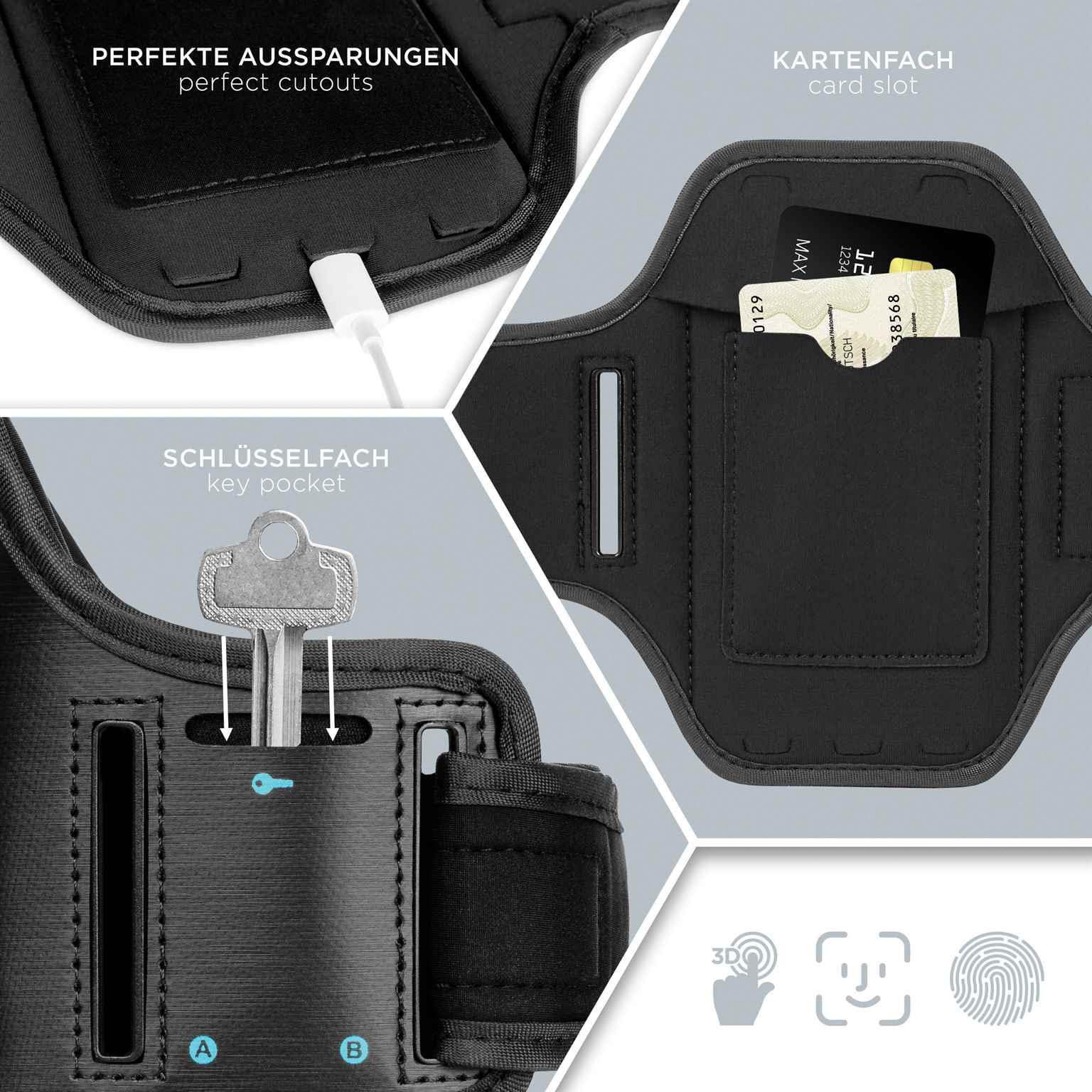 ONEFLOW Workout Case für iPhone 17 Pro Sportarmband zum Joggen mit Touch Fenster, Handy Armband für Sport und Outdoor, Handyhalterung für den Arm, Lauftasche Jogging, Blau
