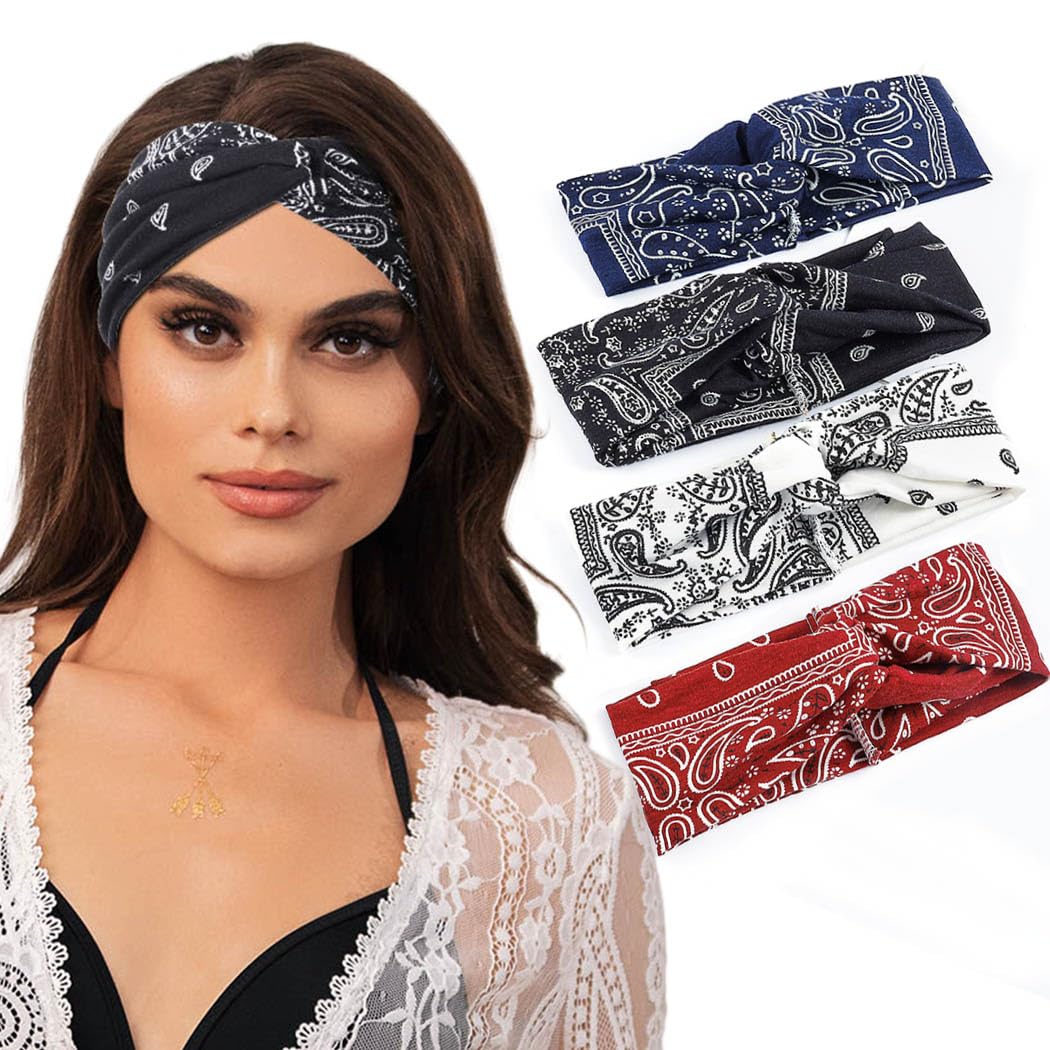 Urieo Boho Headbands Stretch Paisley Print Bandana