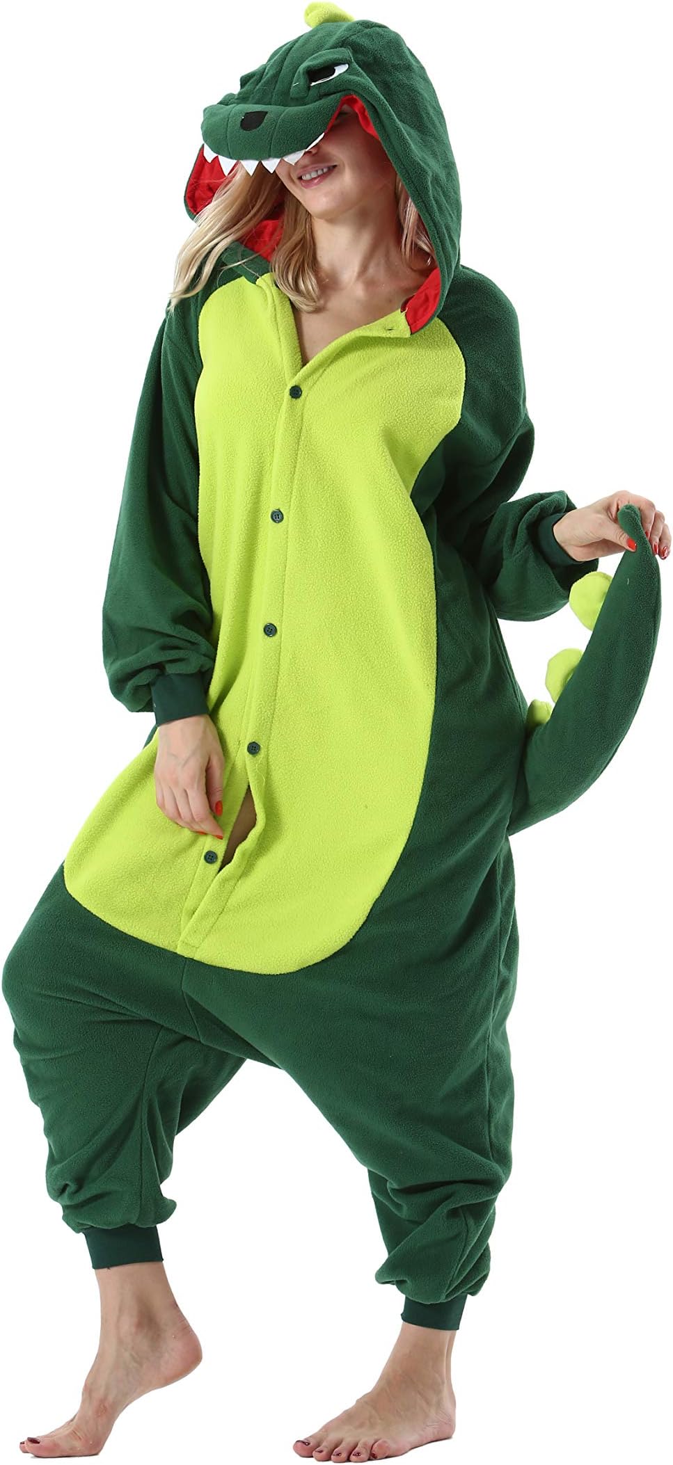 DarkComGreen Dinosaur Onesie Halloween Costume One Piece Unisex Adult Pajamas Women Men Sleepwear Christmas Pajamas