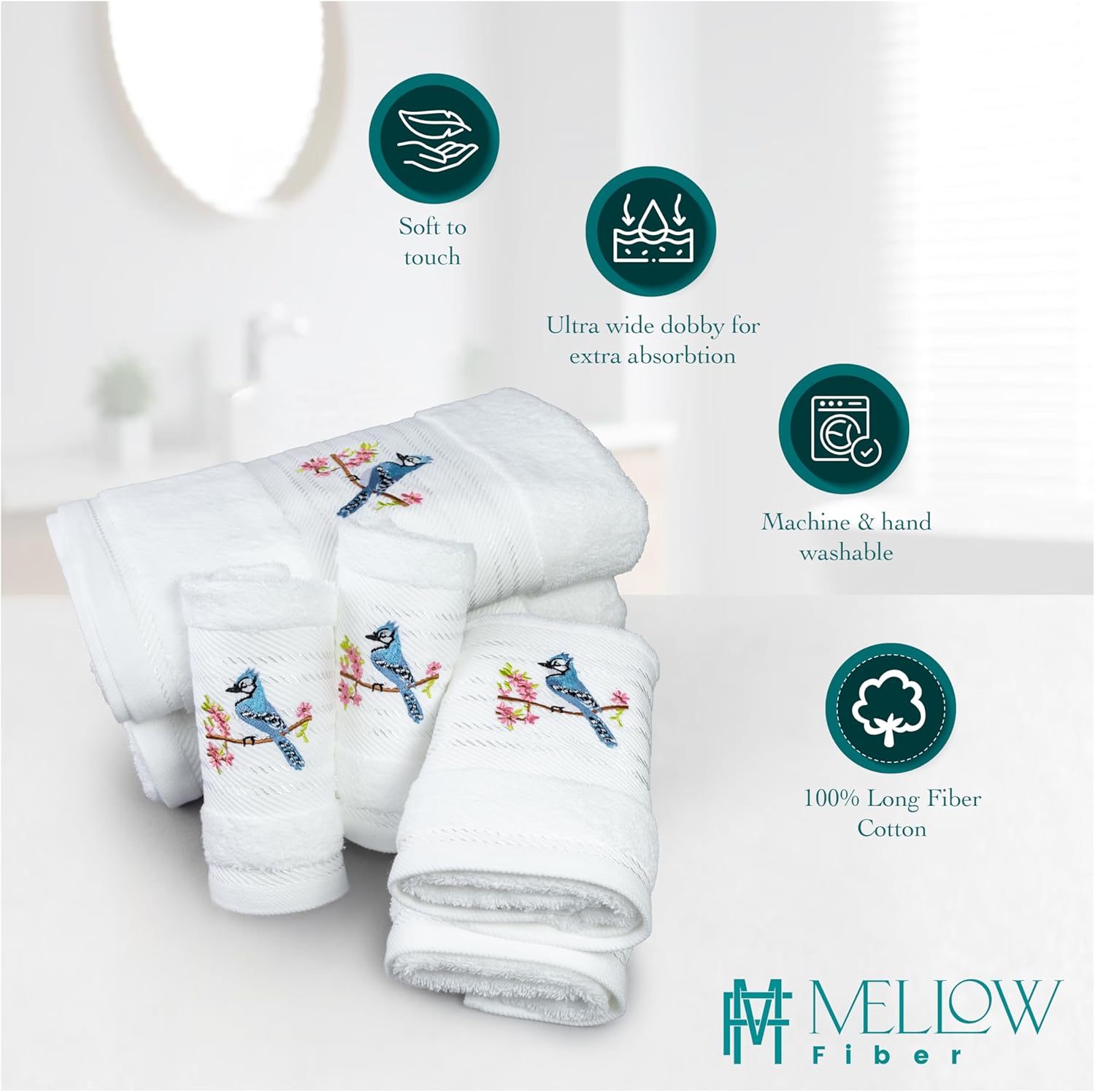 Signature Blue Jay 100% Cotton Bath Towels, 600 GSM, Soft, White, Set of 3