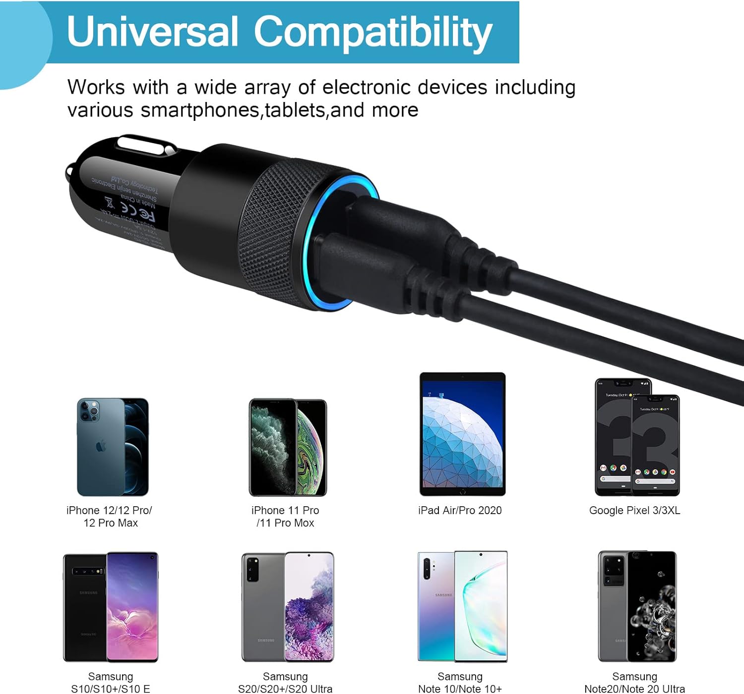 Car Charger for iPhone 13 pro max Fast Car Charger Type C, 60W Car Charger Quick Charge 30, Fast Charging Car Cigarette Lighter for iPhone 12 11ProMax, Galaxy S21/S20 A21 A50 iPad, Android, Kindle : Cell Phones & Accessories