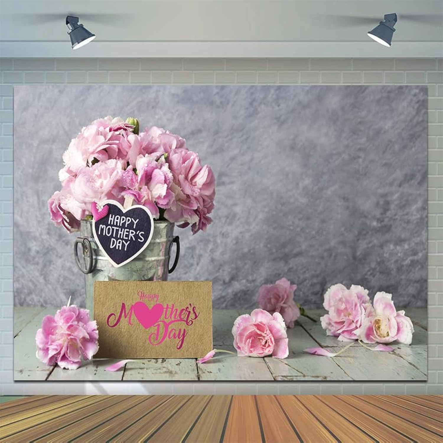 CYLYH 7x5ft Mother's Day Backdrops Pink Carnation Background Happy Mother's Day Backdrop Gray Abstract Background Mother's Party Decoration Banner