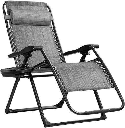 Miniatura 10 de Goplus silla de gravedad cero, silla de descanso con soporte para vasos, tela transpirable, reposacabezas desmontable y cuerdas elásticas