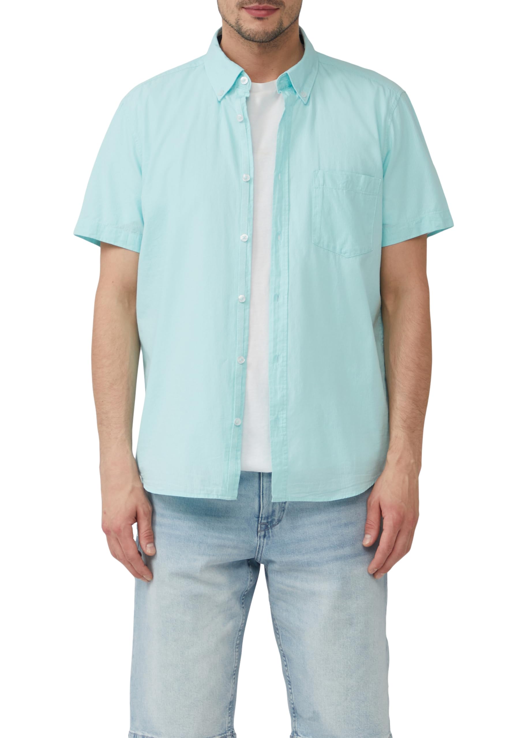s.Oliver Regular Fit: Kurzarmhemd mit Struktur-Streifen und Button-Down-Kragen
