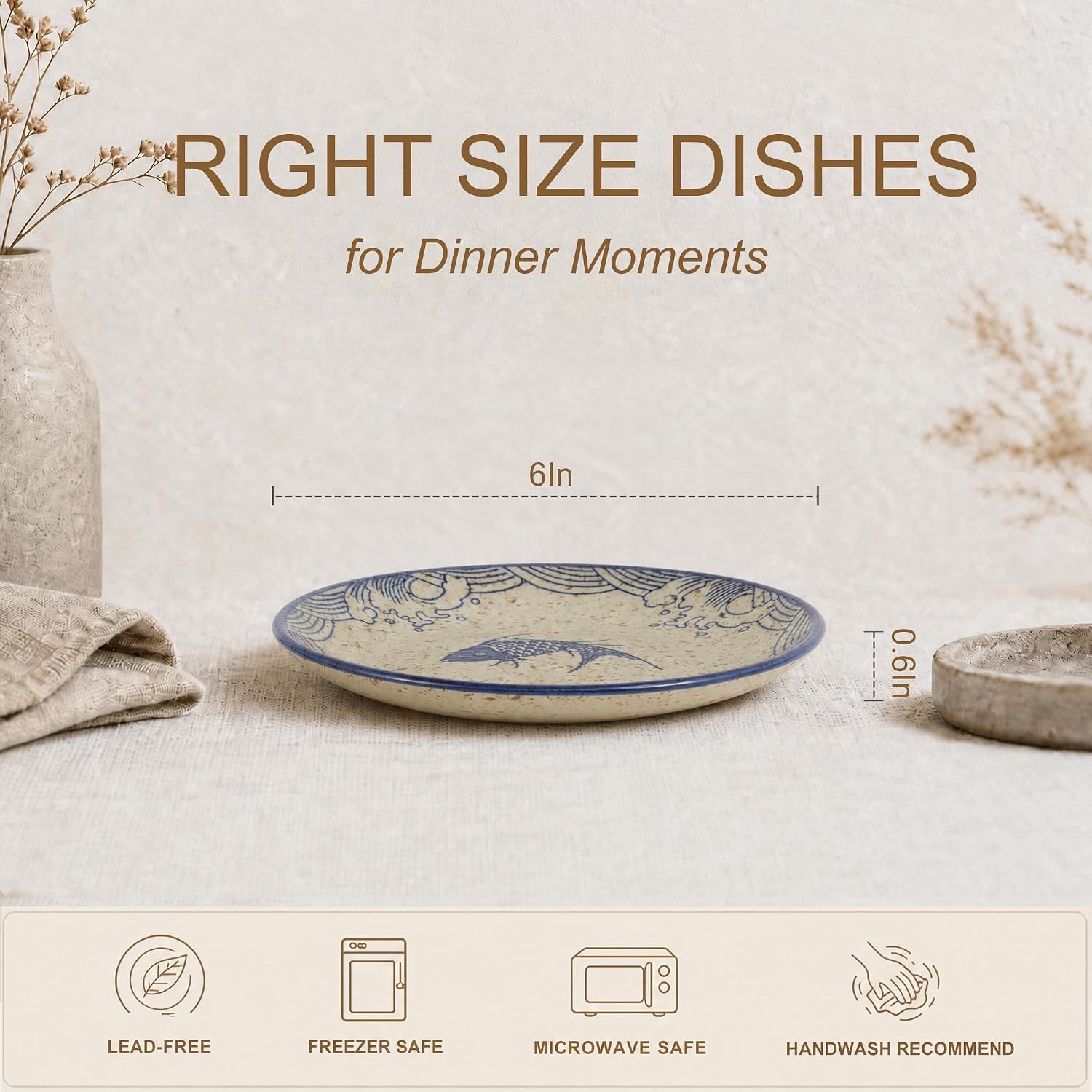 6 Inch Japanese Retro Dinner Plates Set of 6 image 2
