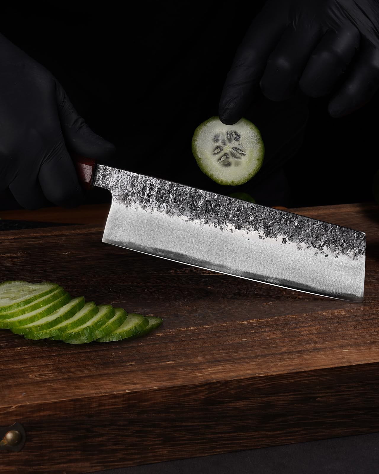 kanngou 21cm Coltello Giapponese Nakiri, Coltello Giapponese Professionale Forgiato a Mano con Acciaio Legato AUS-8, Coltelli da Cucina con Manico Ebony e Scatola Regalo Premium