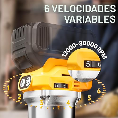 Miniatura 4 de Enrutador compacto inalámbrico compatible con batería DeWalt de 20 V (herramienta desnuda), herramienta de enrutador de 6 velocidades variables para