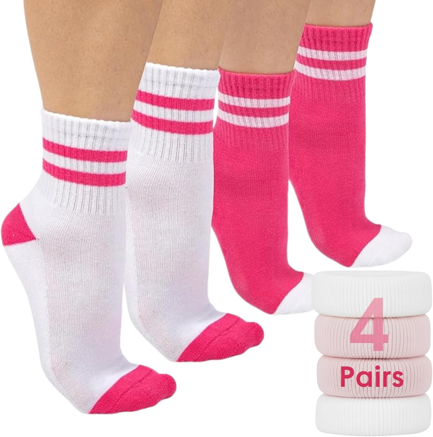 Mini Crew Socks for Women 4-Pack Cushioned Bottom Retro Striped Socks vintage sock