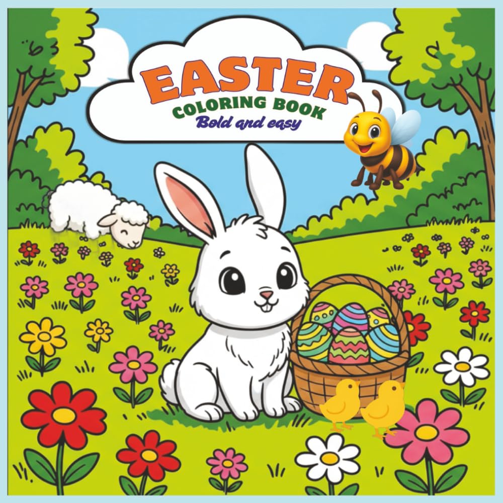 Bold and Easy Easter Coloring Book with Markers: Spring Flowers, Bunnies and Eggs for Kids, Teens and Adults (Easter Basket Stuffers)