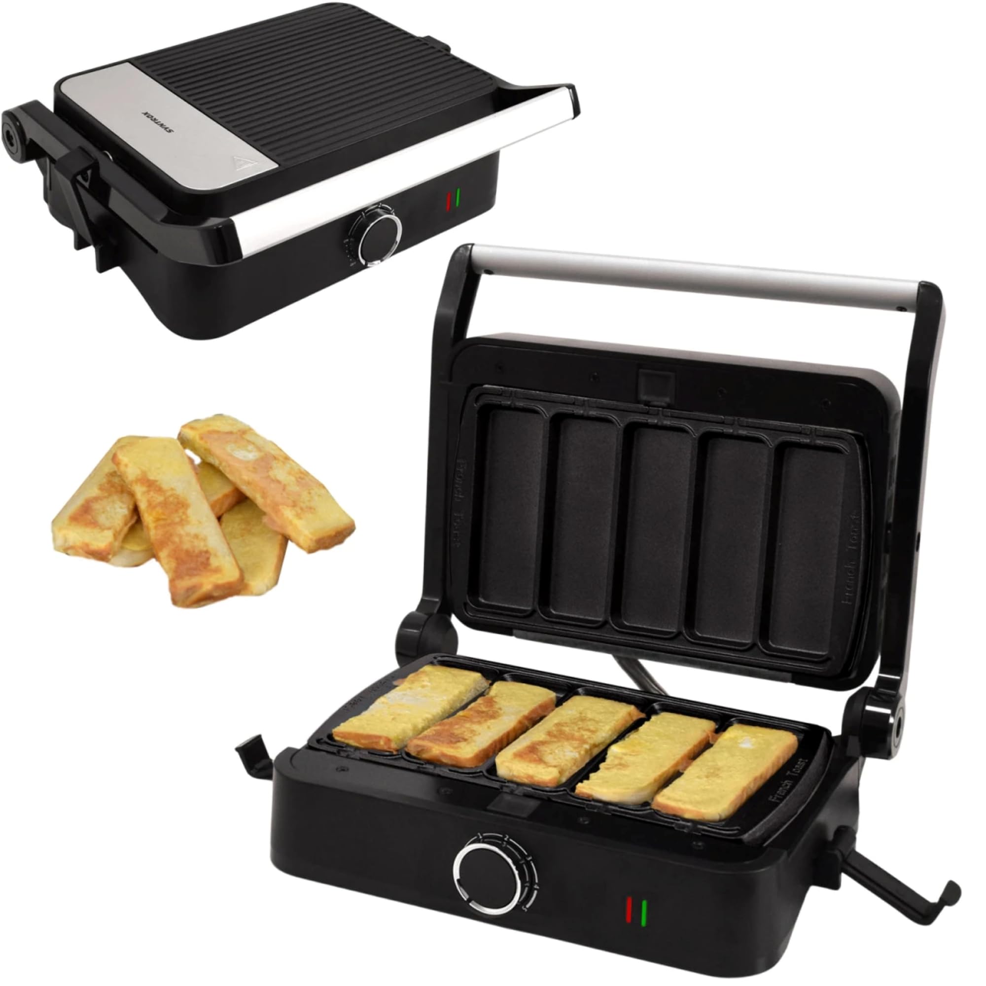 Syntrox French Toast Kombigerät Multifunktionsmaker mit Wechselplatten, Kontaktgrill Edelstahl, Multifunktions Sandwichmaker, mit austauschbaren Platten, multifunktionales Küchengerät