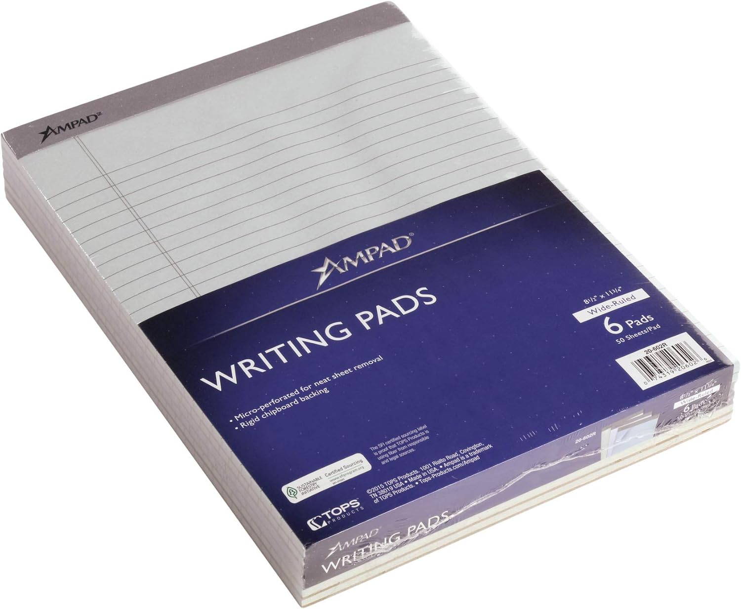 Ampad Evidence Pastel Perforated Pad, Size 8-1/2 x 11-3/4, Assorted ( Blue, Gray, Orchid), Legal Ruling, 50 Sheets per Pad, 6 Pack (20-602R)