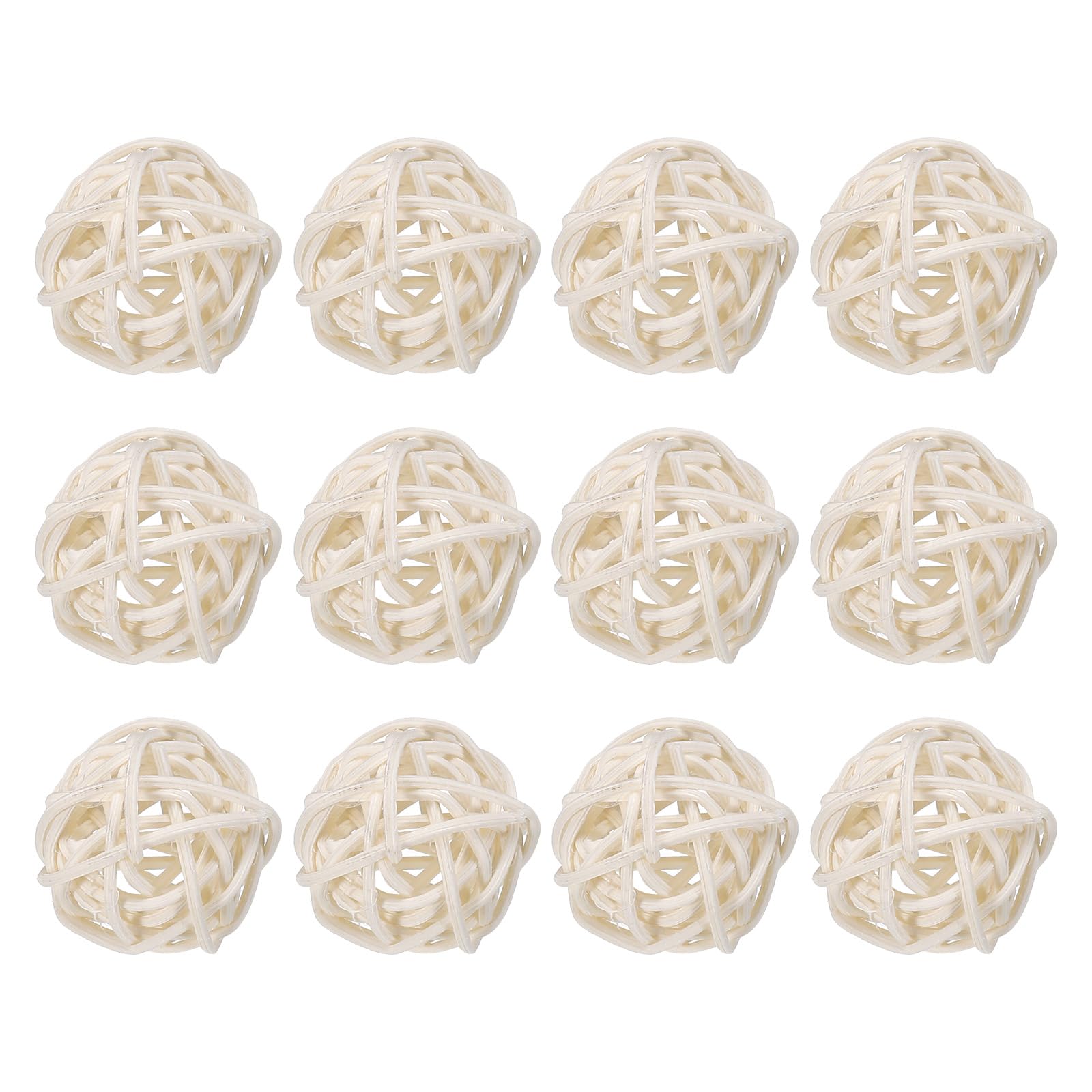 12 Boules Déco En Rotin Blanc 7cm - Remplissage Vase, Mariage, DIY (sourcing Map)