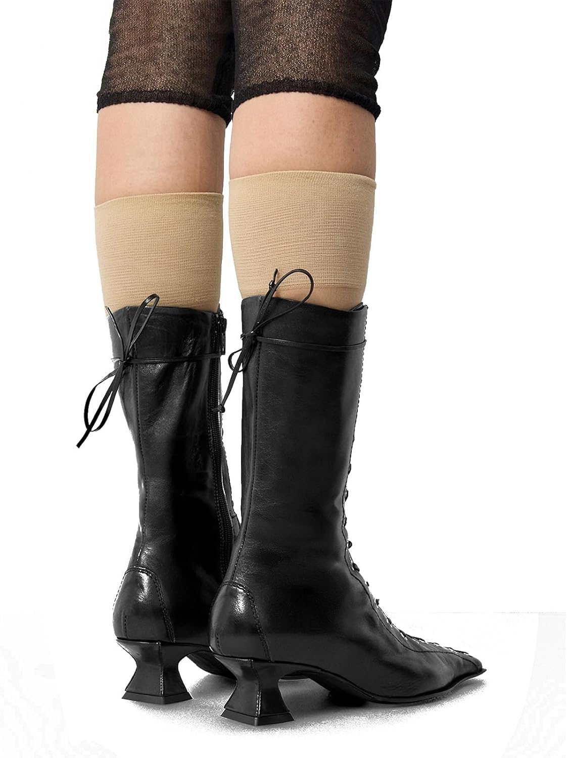 Seborluys Womens Mid Calf Vampire Witch Boots Lace up Chunky Kitten Heel Square Toe Boots Halloween Costume Shoes with Zipper - Image 7