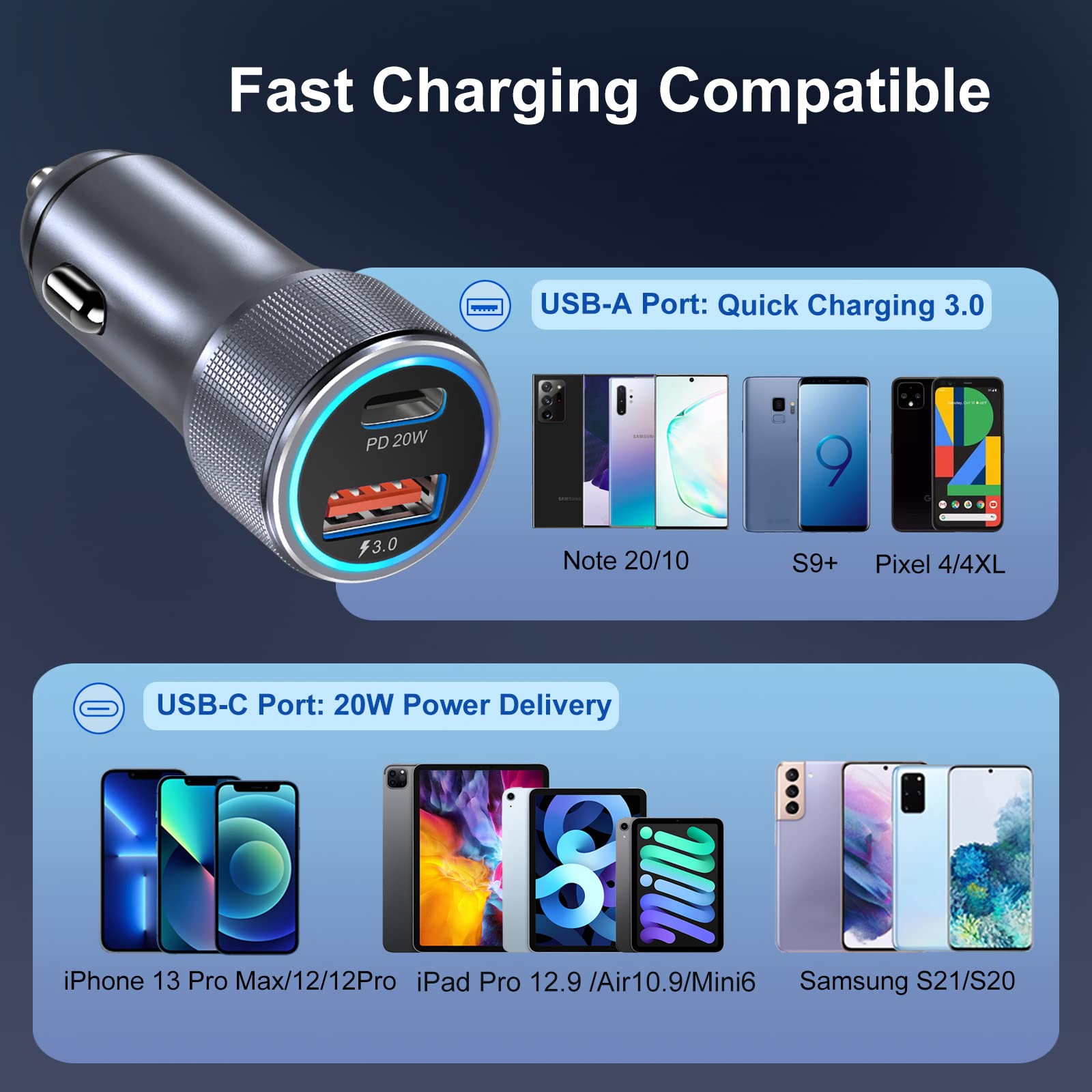 5 Pack USB C Car Charger, Bangfun 36W Dual USB Car Adapter Fast Charge PD&QC 3.0 Cigarette Lighter USB Charger Compatible iPhone 15 14 13 12 11 Pro Max SE,iPad,Samung S24/S21/S20, Pixel(Grey)