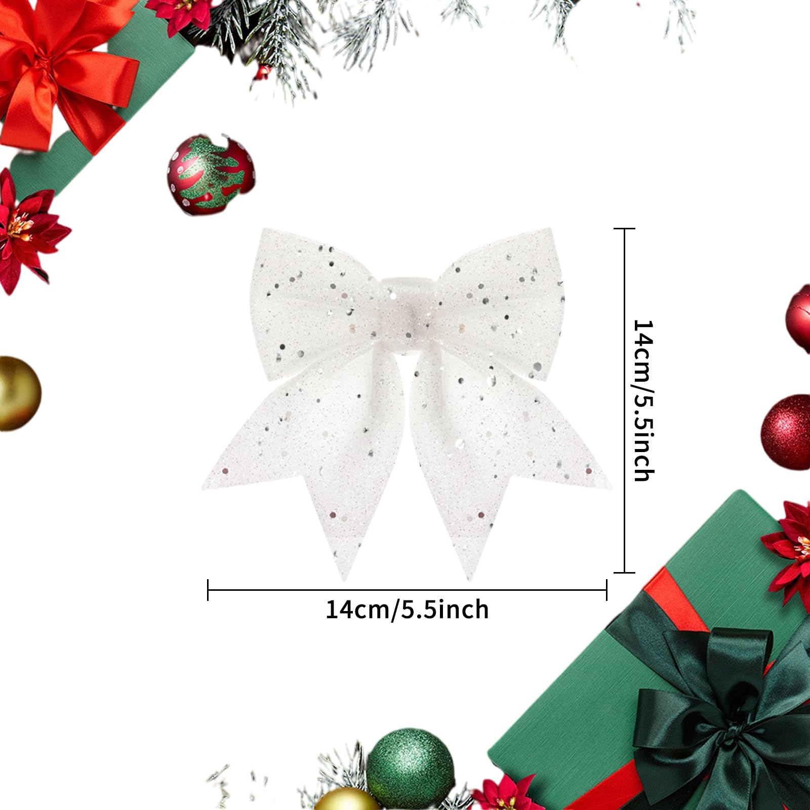 Noeud Rouge Sapin 12 Nœuds Noël Paillettes Or - Décorations Sapin 12x15 Cm Nœuds Noël Paillettes Dorées Sapin