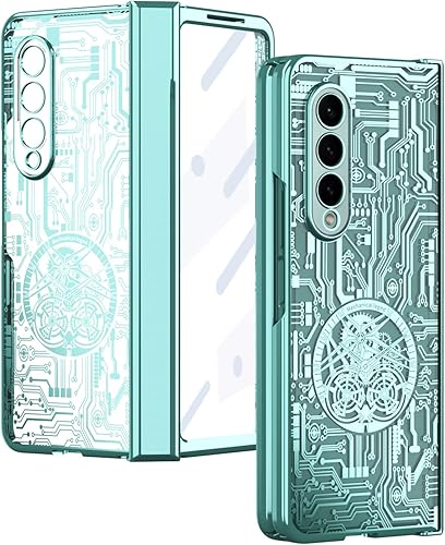 Funda para Samsung Galaxy Z Fold 4 5G, patrón de engranaje mecánico, protección de bisagra, cubierta de policarbonato chapado transparente con disponible en Yaxa Peru