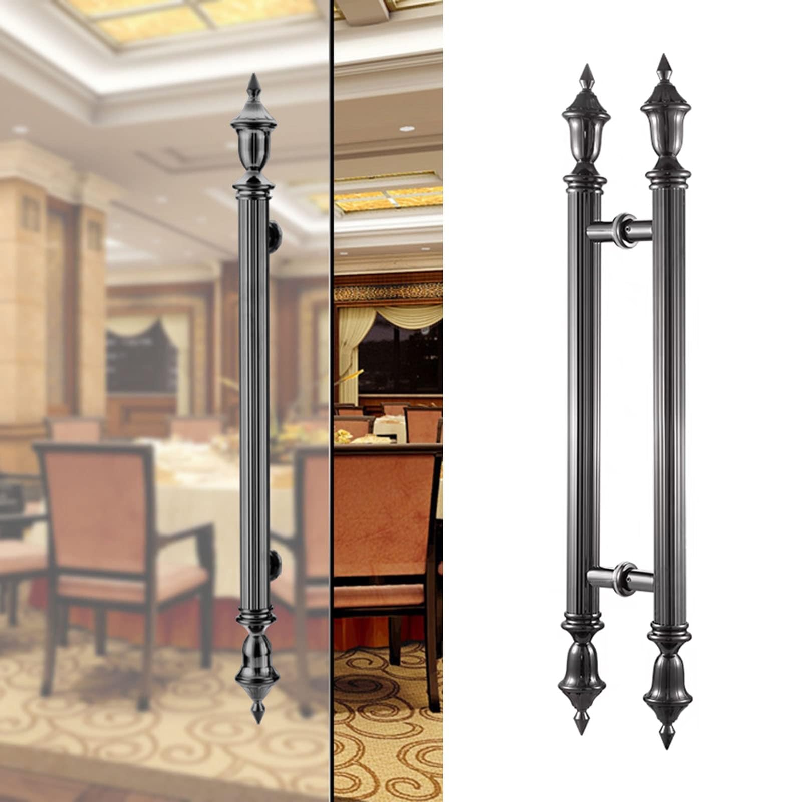 MXXQRHF Antique Double Sided Commercial Door Pull Handle for Sliding Glass Doors, 59" Black Titanium Wood Handles for Home, Office & Meeting Halls