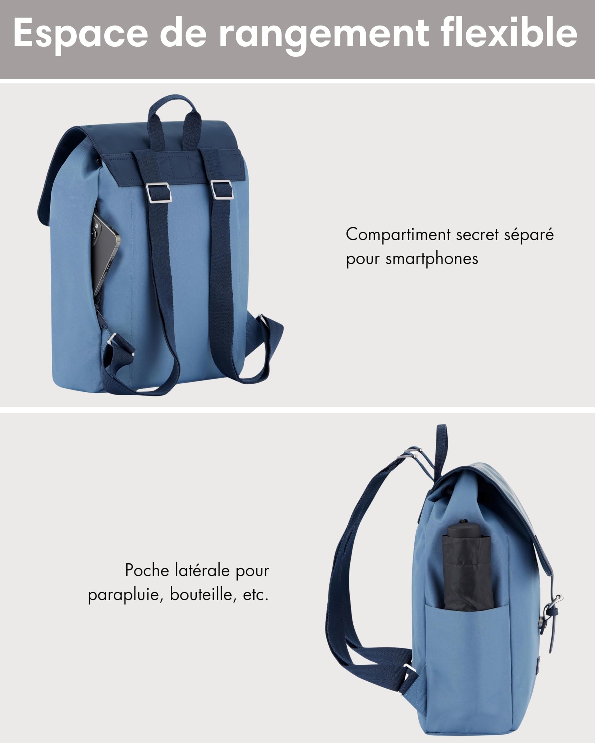 LARKSON Sac à Dos Femme Petit Bleu Multi - Ida - Sac pour l'Université, les Loisirs – Compartiment Rembourré pour Ordinateur Portable 13 Pouces - Hydrofuge