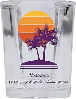 R and R Imports Murrells Inlet Souvenir 2 Ounce Square Shot Glass Palm Design 4-Pack