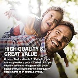 Bronson Vitamin B1 Extra Strength 500 MG High Potency Non-GMO, 120 Capsules