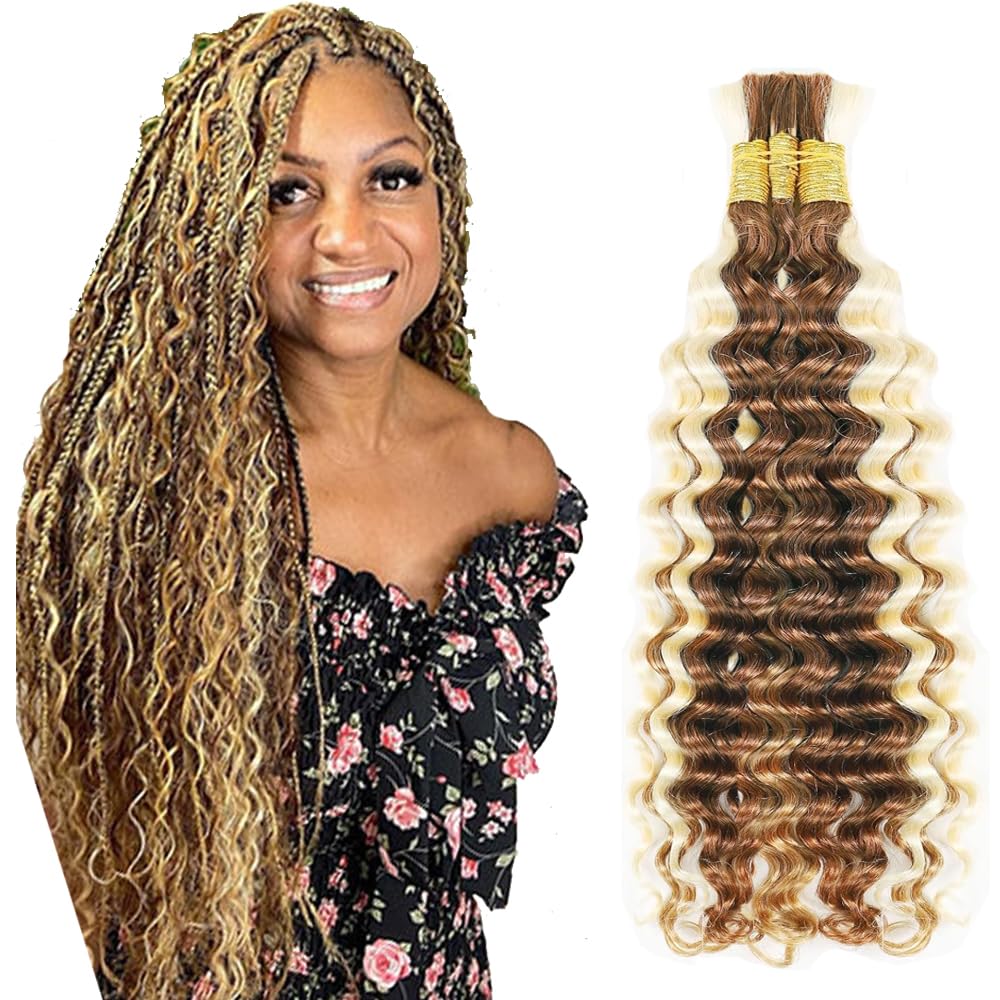 Evaxilc Deep Wave P30/613 Highlight Blonde Color 50g/Bundles 26 26 26 Inch Bulk Hair For Braiding 3 Bundles/Pack Virgin No Weft For Braiding Wavy Human Hair Extensions