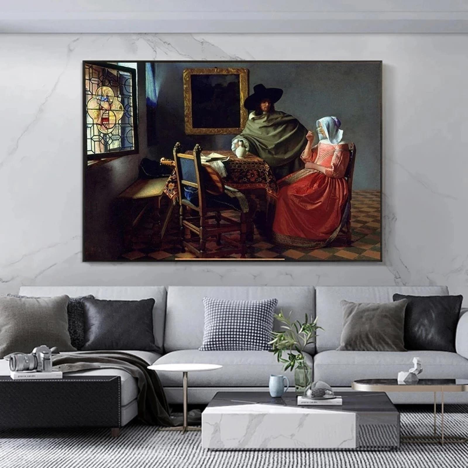 Tableau DÃ©co Sur Toile - Reproduction Vermeer (La LaitiÃ¨re) - Cadre Bois - Fait Main En Italie