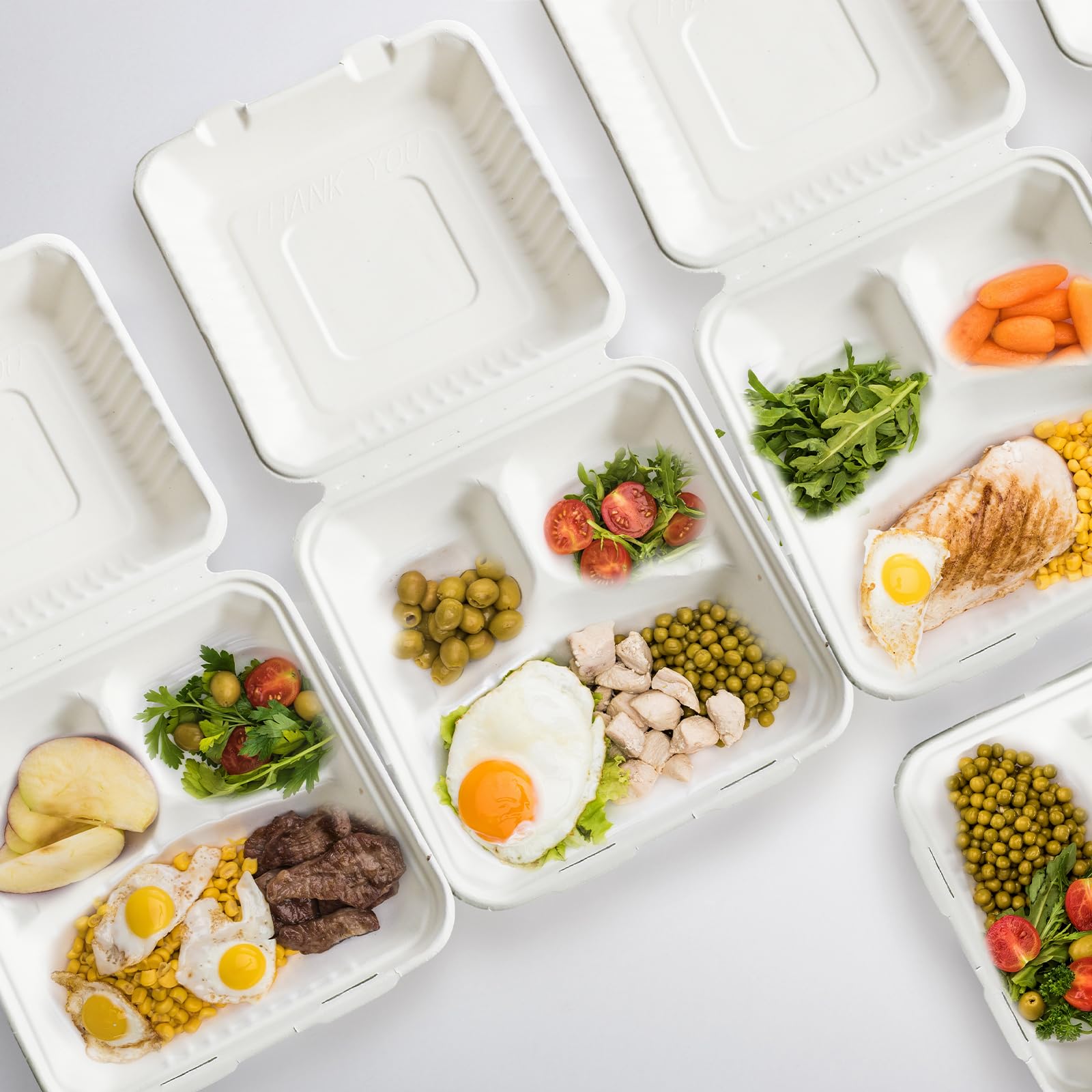 Snapklik.com : Hushee 60 Pcs Foam Hinged Lid Containers 3 Compartment ...