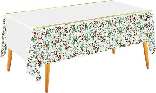 Gatherfun Decoración de mesa de Navidad, mantel desechable de temporada de Navidad, mantel rectangular de plástico impermeable para suministros de
