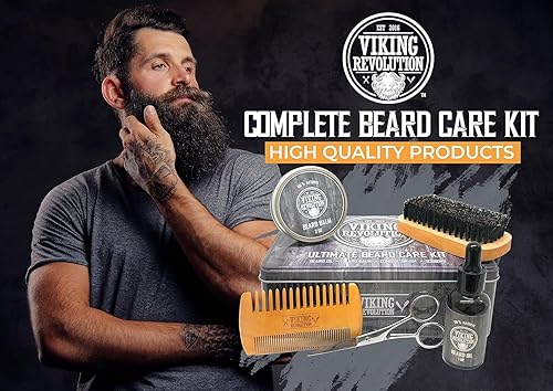 Miniatura 3 de Viking Revolution Kit de cuidado de la barba para hombres el kit definitivo de aseo de barba incluye cepillo de barba 100 jabalí peine de barba de