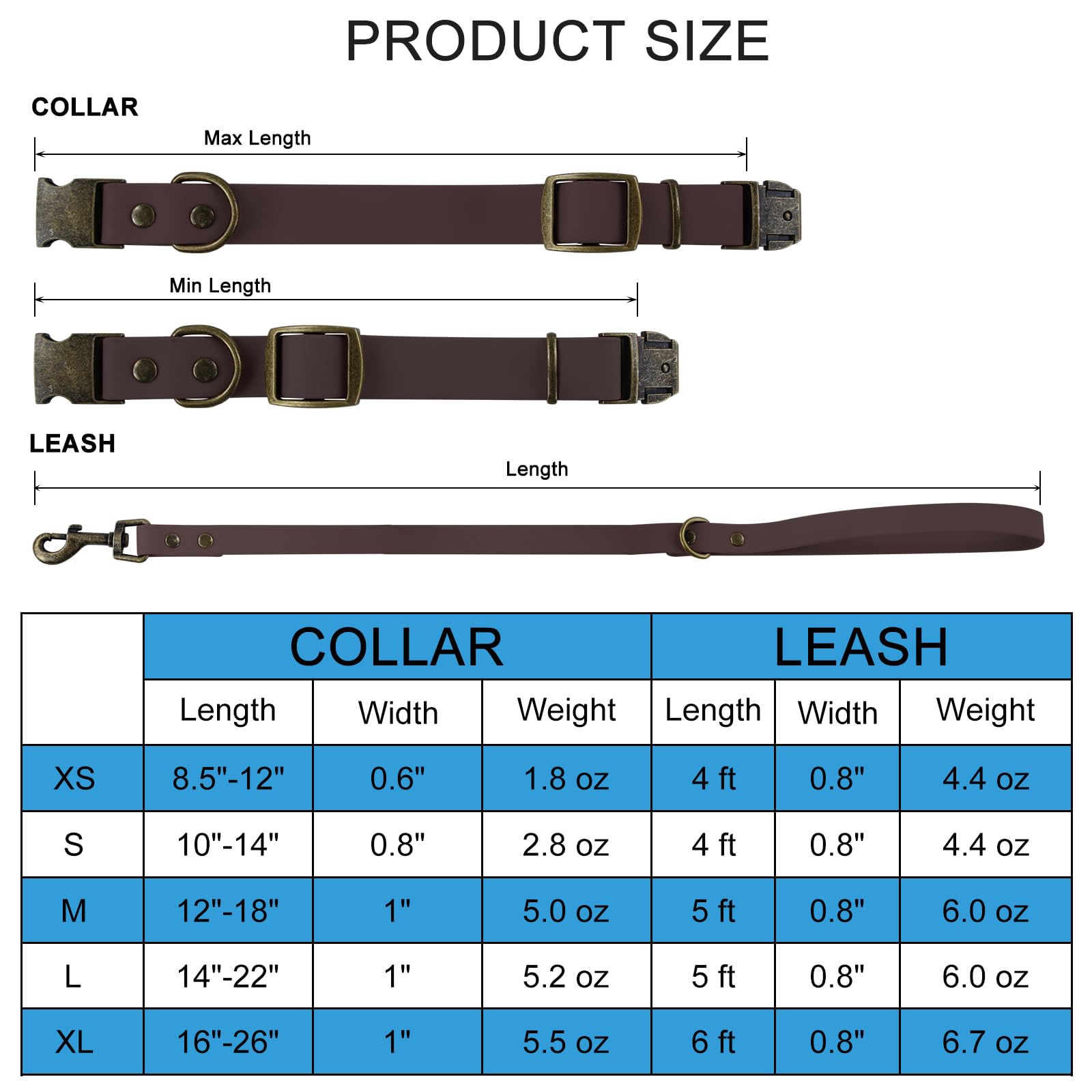 Wisedog Collar y correa para perros: collares ajustables con correa para perros pequeños, medianos y grandes, incluye 1 soporte para bolsas de excrementos (XL (collar: 40,6 cm a 64,8 cm; correa: 1,8