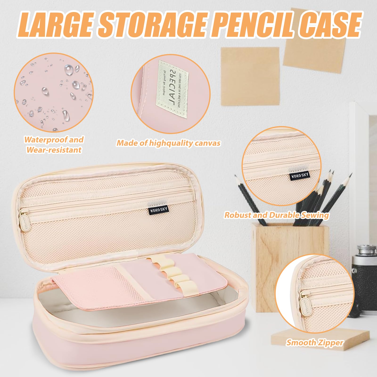 elook Pencil Case, Big Capacity Large Pen Cases, Versatile Storage for Stationery Toiletries - Image 3