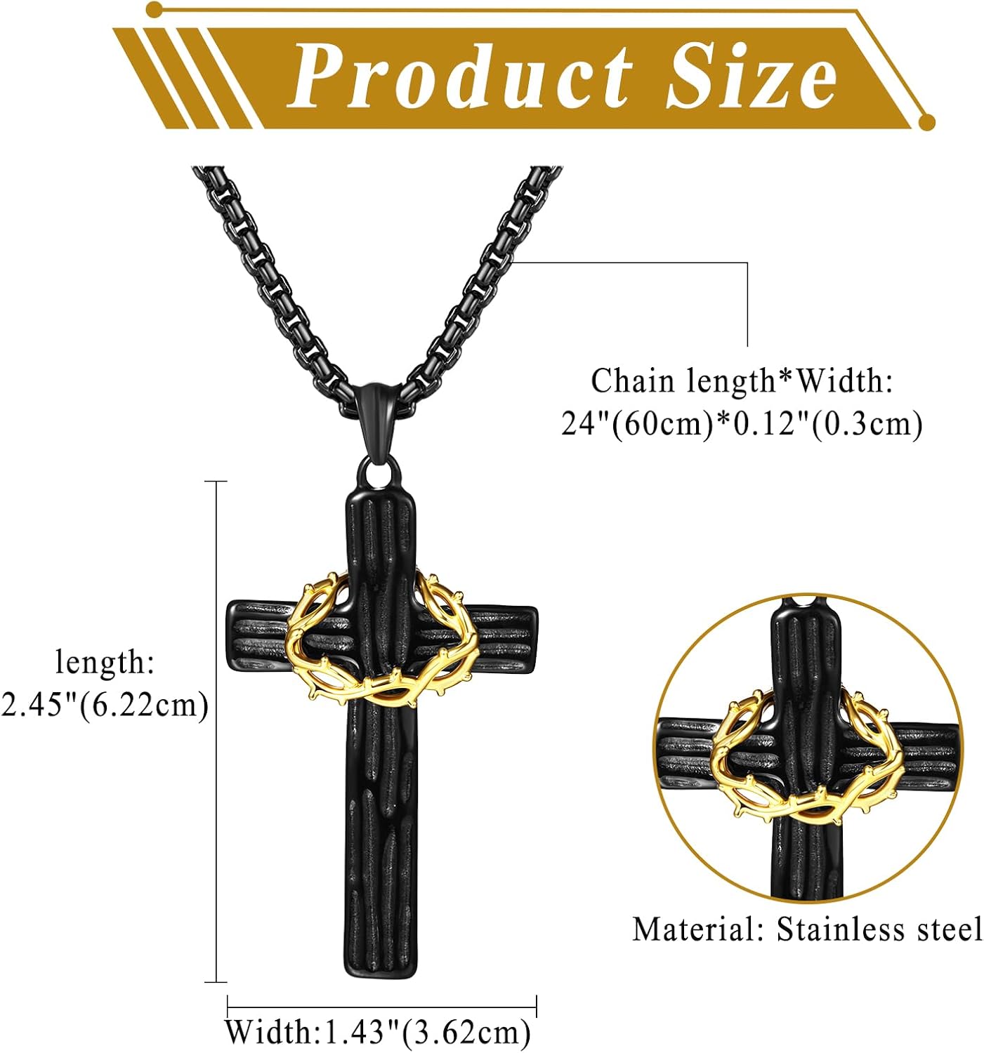 OIDEA Crown of Thorns Cross Necklace for Men: Stainless Steel Crown Cross Pendant Necklaces Christian Faith Jewelry Gifts for Mens and Womens - Image 3