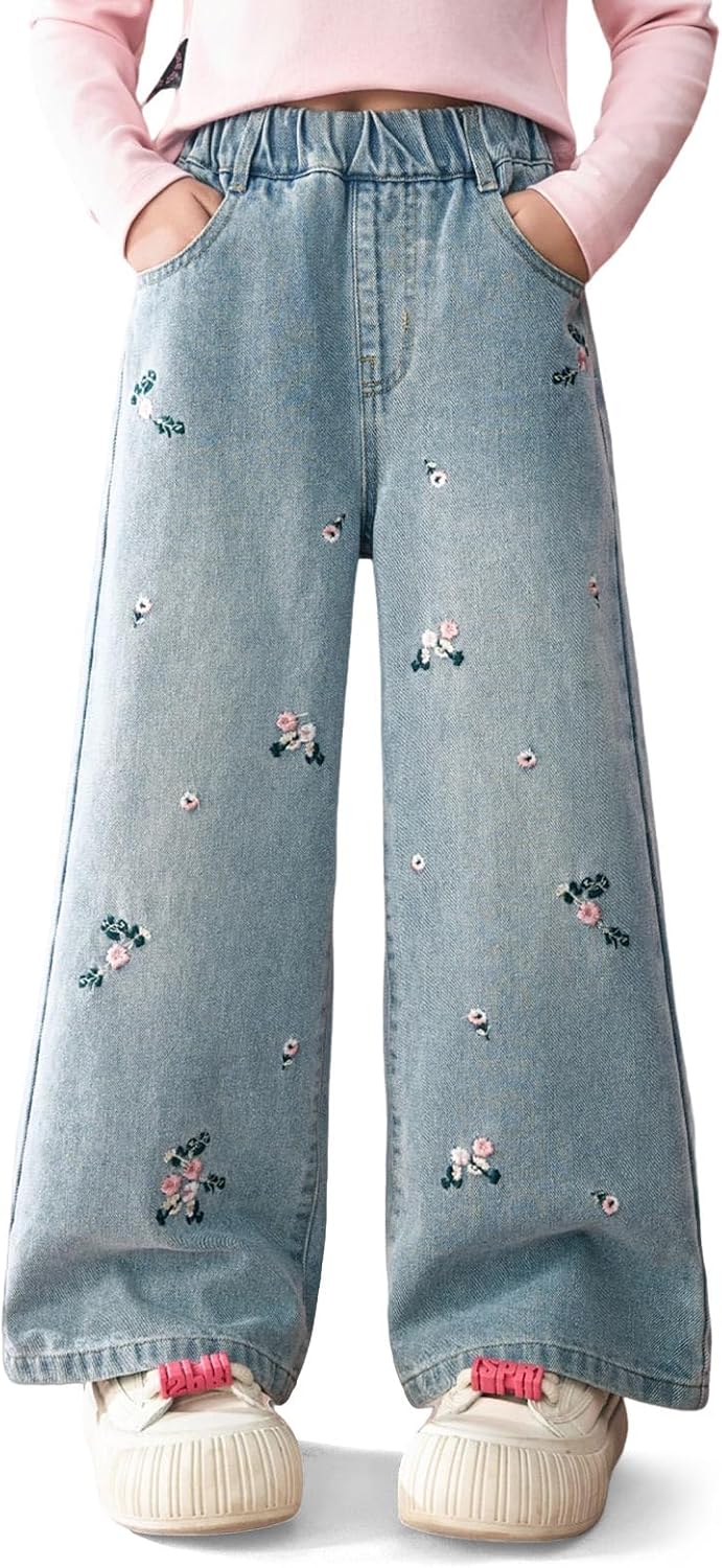 Girls Baggy Jeans Wide Leg Denim Pants Loose Straight Trousers