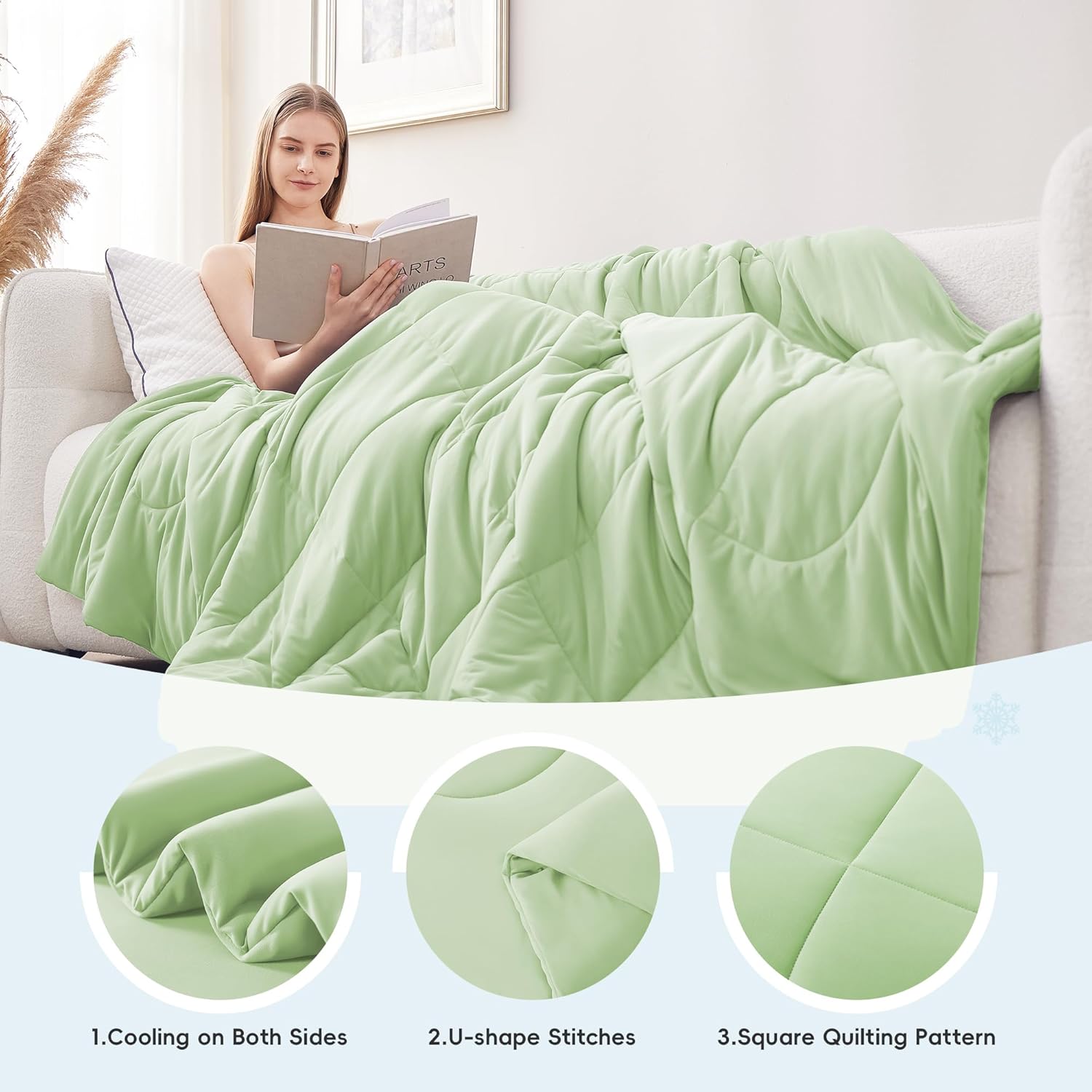 Cooling Comforter Full/Queen Size, All Season Blanket for Hot Sleepers, Lightweight Comforter for Night Sweats, Double-Sided Cooling Bedding for Bed, Sofa, Office, Camping (Sage Green,90"*90") - Image 6
