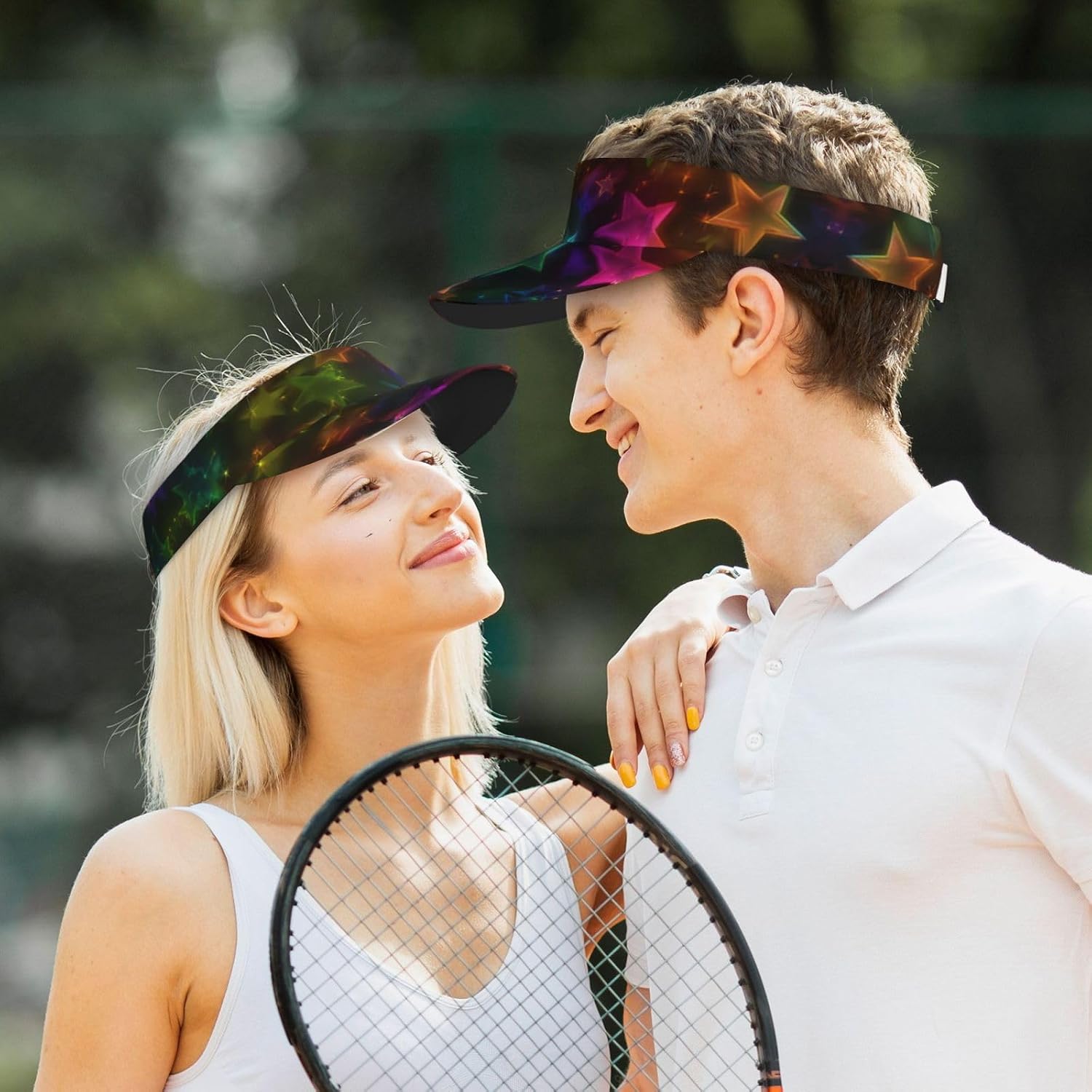 (Stars Colorful) Adult Sun Visor Hat Adjustable Open Top Sports Cap Breathable for Men Women Beach Vacation Essentials