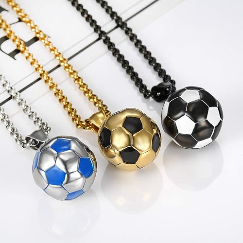 Miniatura 2 de EACHAR - Collar con colgante de fútbol de acero inoxidable para hombre 3D fútbol hip hop juego de joyas con llavero para fanáticos del fútbol regalo