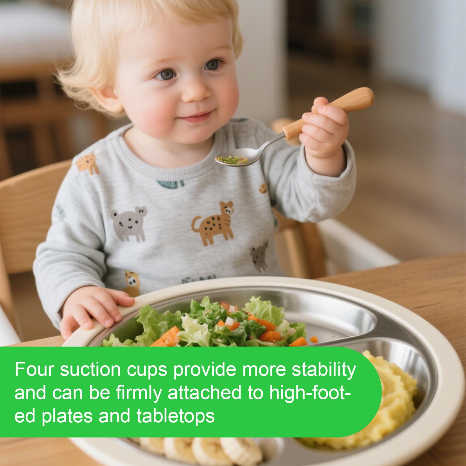 BOXOB 4pcs Toddler Plates, 8" Silicone Divided Baby Plates with Suction Non-Slip Baby Toddler Dinnerware Set for Balanced Meals - Image 4