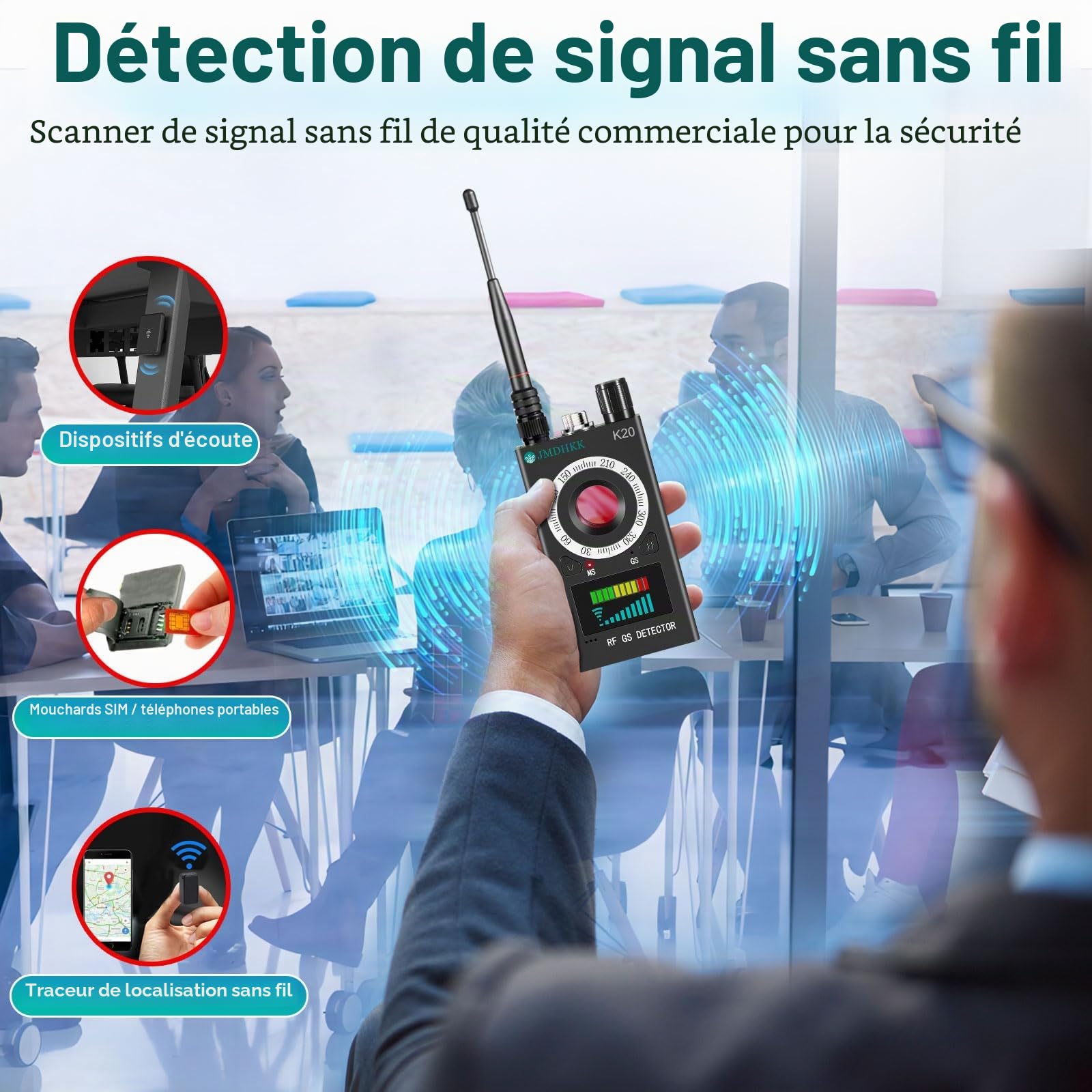 JMDHKK Détecteur de Caméras Espionnes, Détecteur de Micro Espion, GPS et Caméra pour Hôtels, Voyages, Voitures, Maison