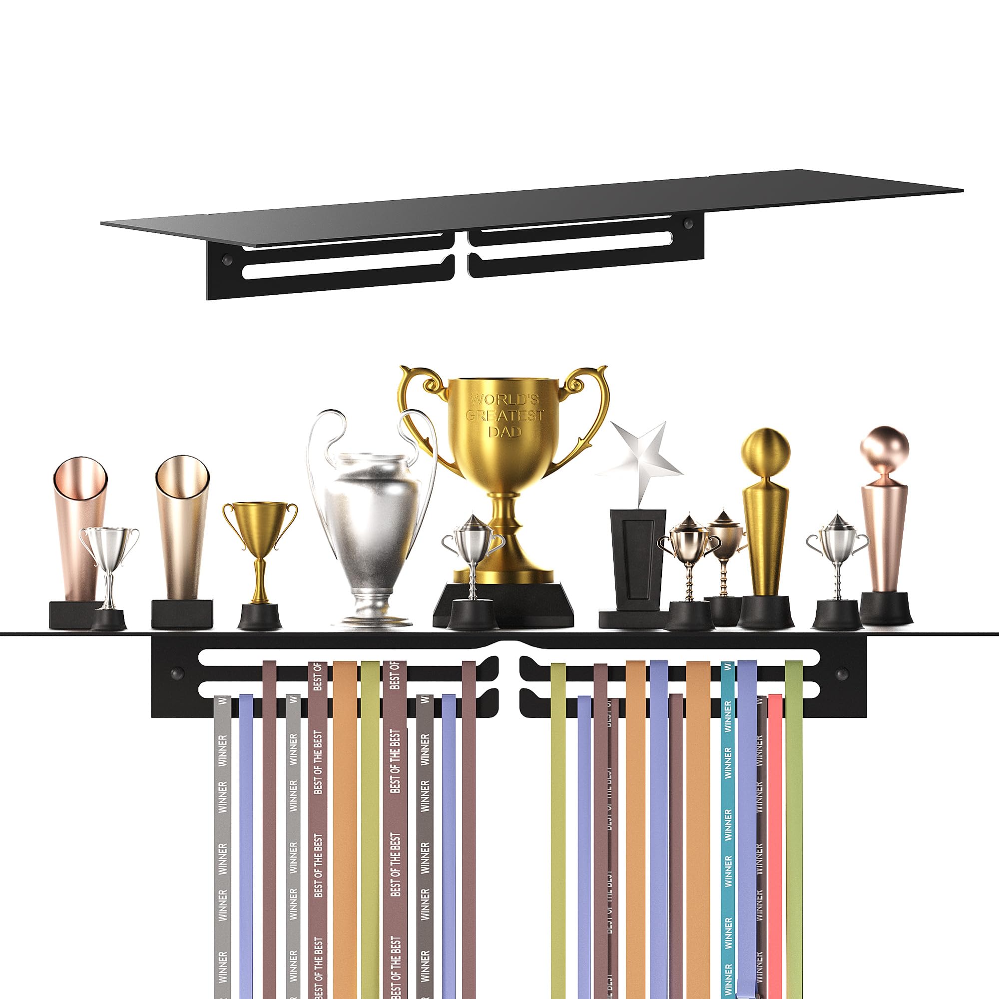 Large Metal Trophy Stand with Medal Holder for Wall - Holds Up to 8 Trophies and 30 Medals - Glossy Black Finish - Metal Display for Sports Achievements - Perfect for Homes, Schools, and Sports Clubs-image-48