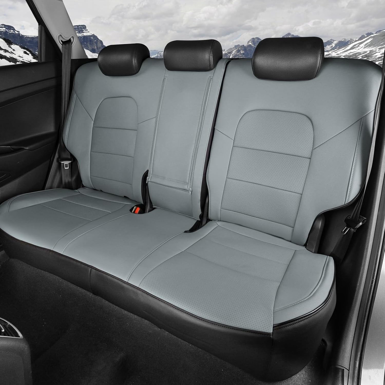 HKZ Custom Fit Tucson Seat Covers for Hyundai Tucson 2016 2017 2018(SE,Eco,Sport,Limited,Night,SEL,Value) 5-Seats Fulls Set,Leather (Black+Gray)