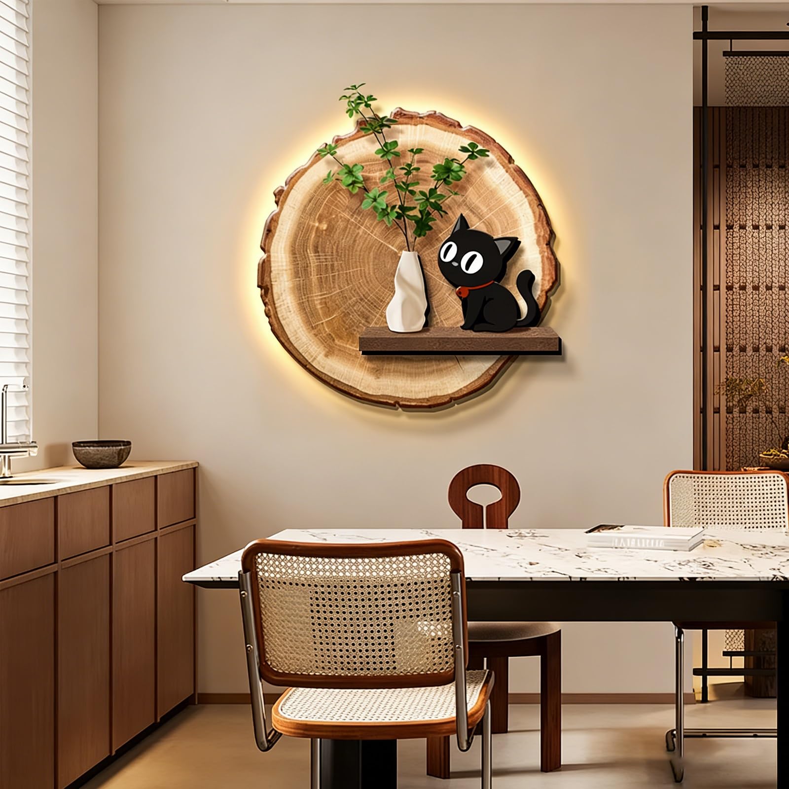 Décoration murale chat en porcelaine cristal avec art mural LED 60x60