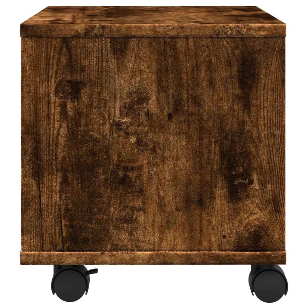 Druckerständer mit Rollen aus Räuchereiche Holzwerkstoff 41x32x34,5 cm mobiler Druckerwagen mit Ablage und Organizer für Büro, Homeoffice, Arbeitszimmer, platzsparend und stabil
