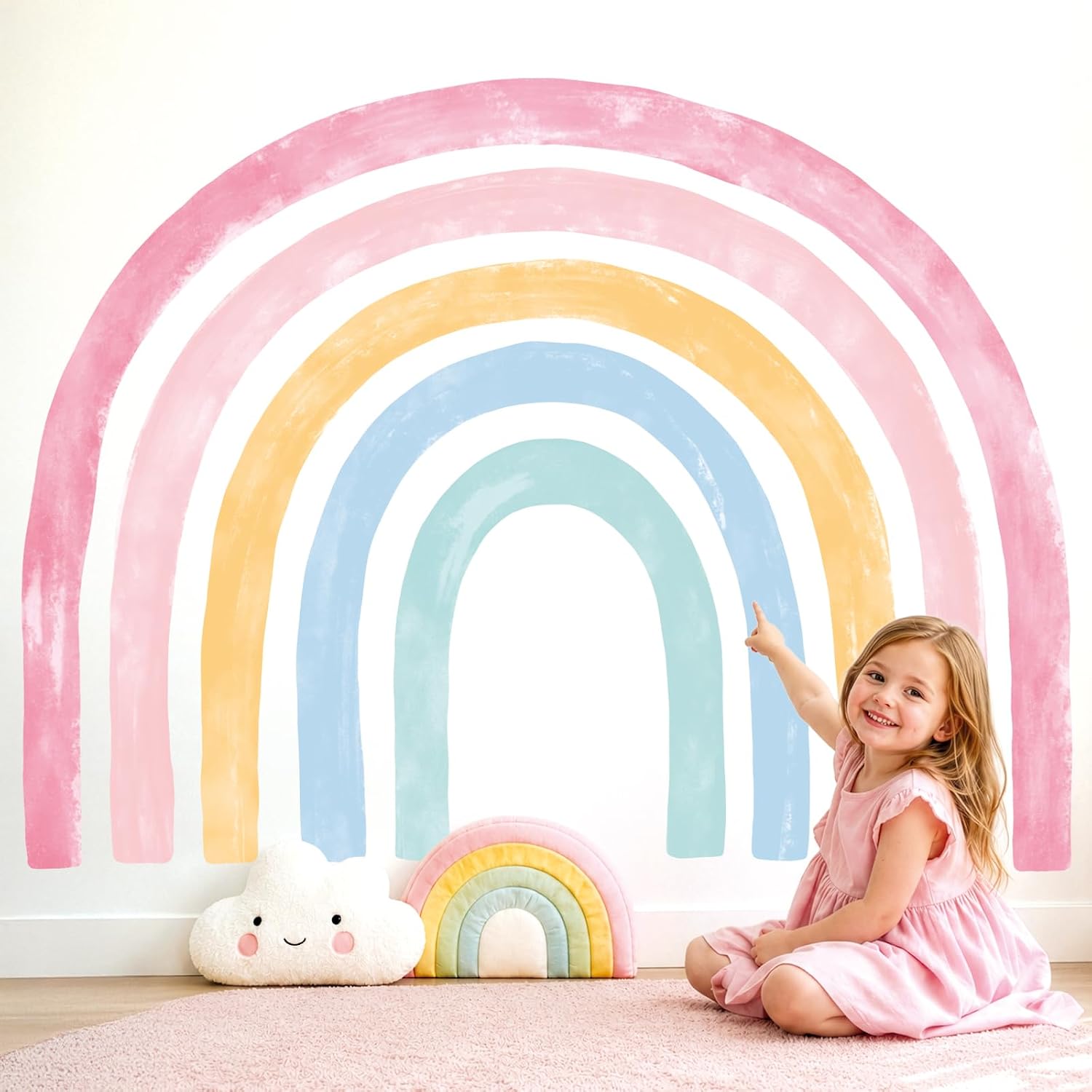 DECOWALL Watercolor Rainbow Wall Stickers Kids Decals Playroom Décor Room Girl Large Nursery Toddler Peel and Stick Baby Art Classroom (SG4-2429)