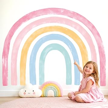 DECOWALL Watercolor Rainbow Wall Stickers Kids Decals Playroom Decor Room Girl Large Nursery Toddler Peel and Stick Baby Art Classroom (SG4-2429)