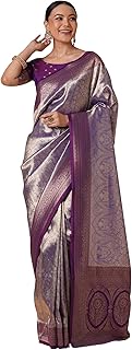 AKHILAM Women's Multicolor Kanjeevaram Silk Paisley Printed Saree With Unstitched Blouse (KNJPURM358001_RJ11_Parent)