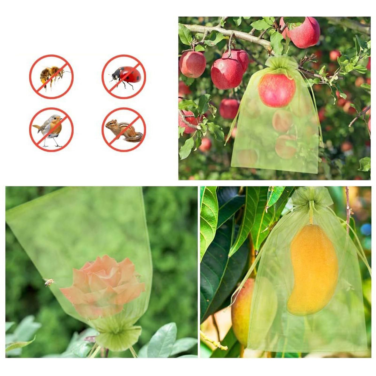 Lot de 100 filets de jardin en maille de protection pour fraises, raisins, légumes et arbres, protection contre les parasites, pour une croissance optimale et une amélioration de la récolte