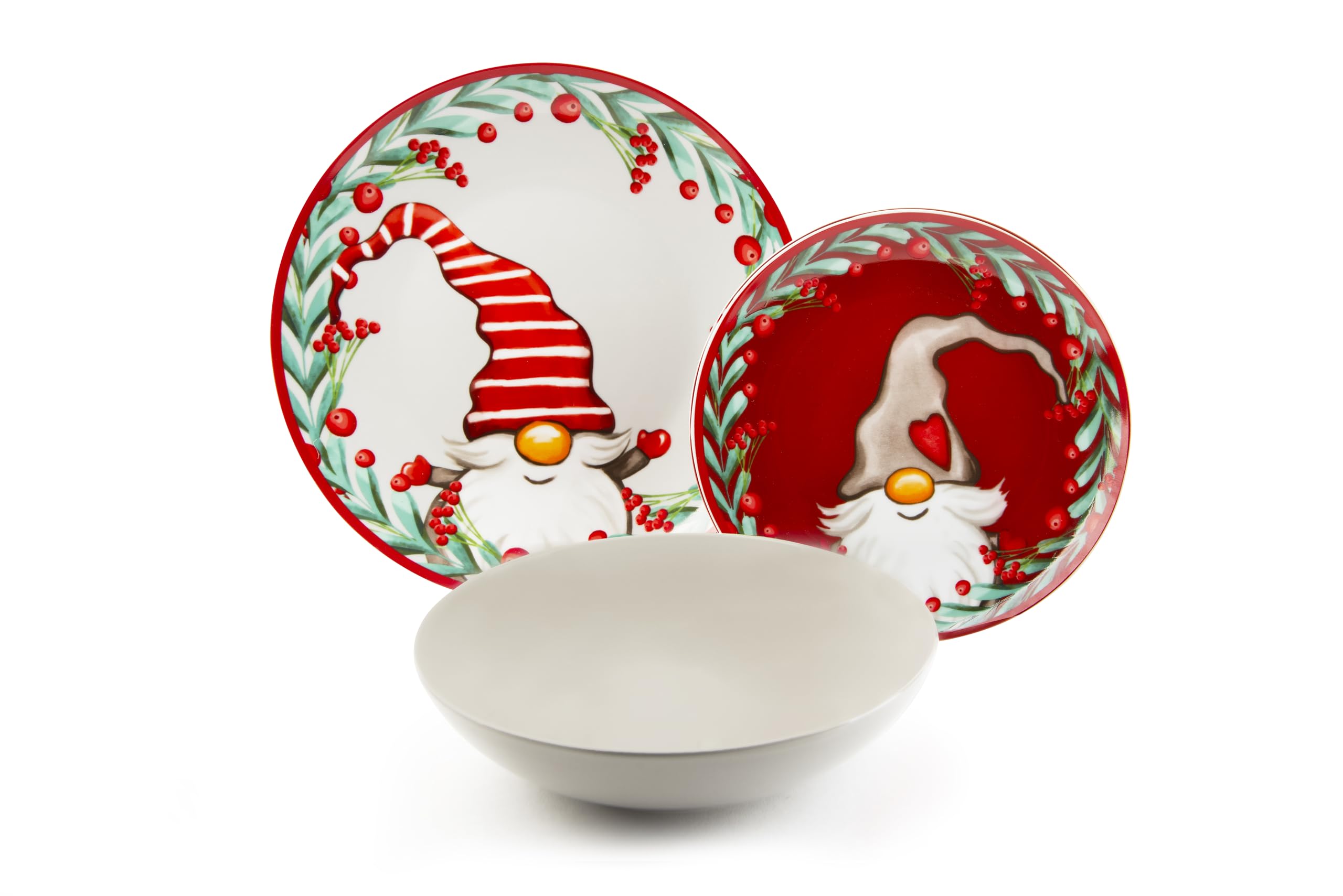 Excelsa Holly Gnomo Service d'assiettes 18 pièces en porcelaine