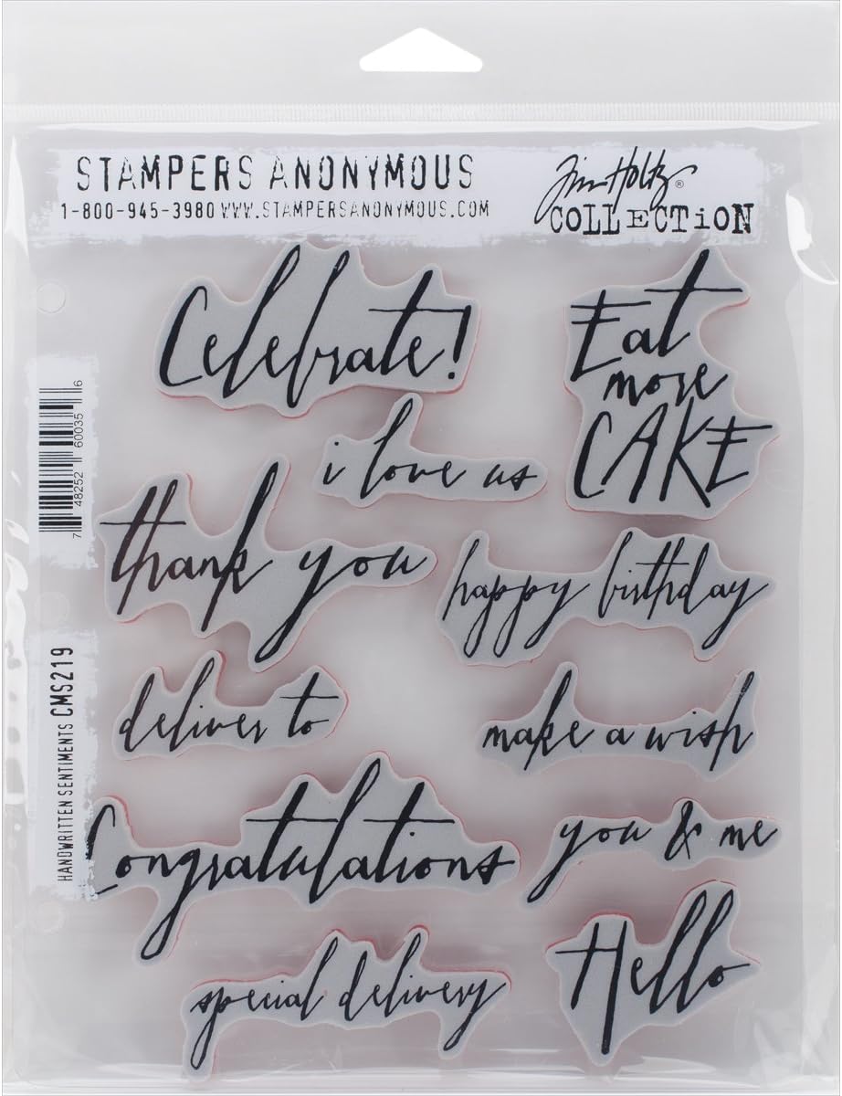 Stampers Anonymous Tim Holtz Cling Stamps 7"X8.5", Handwritten Sentiments, Grey
