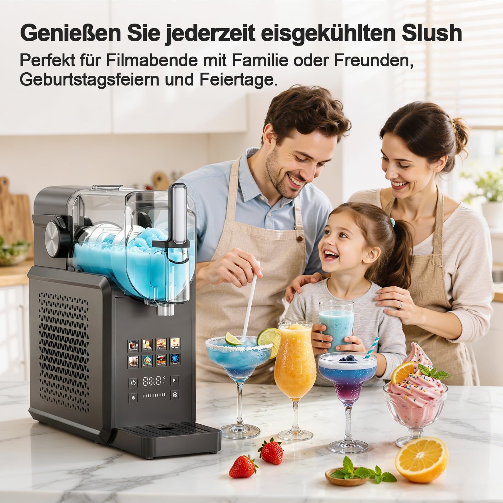 Slushie-Maschine, 2L Slush Eismaschine für Zuhause, Slush Ice Maker mit 8 Modi, kein Eis & kein Mixen, One-Touch Start & Selbstreinigend, Slushmaschine für Frappé, Milchshakes, Gefrorene Cocktails